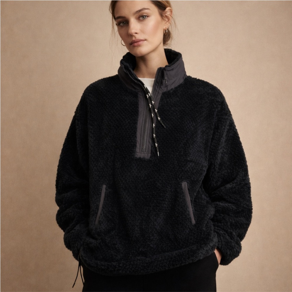 LeveWear Verve Black Sherpa Quarter Zip Pullover Jacket Size M
